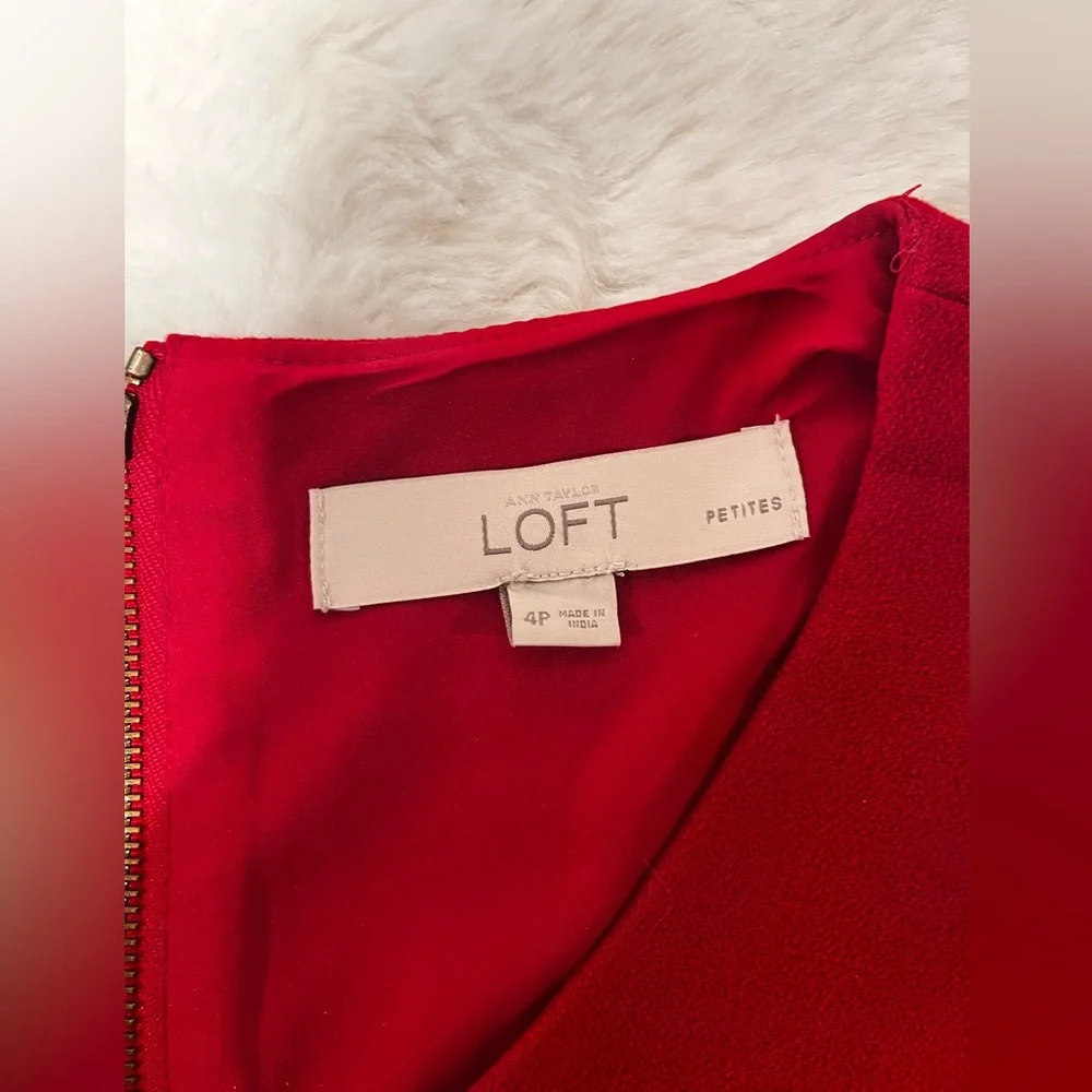 LOFT- Red Sleeveless Dress- Pleated Front - Size:4P - Picture 4 of 4